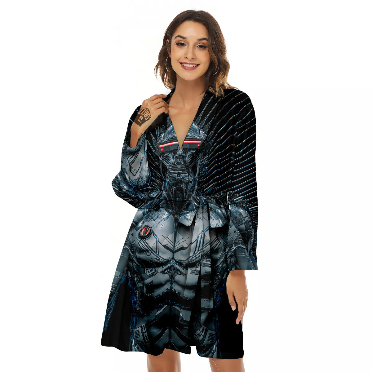 Robot Connection Print Women's Robe-grizzshop