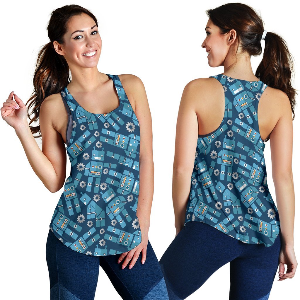 Robot Cyborg Pattern Print Women's Racerback Tank Tops-grizzshop