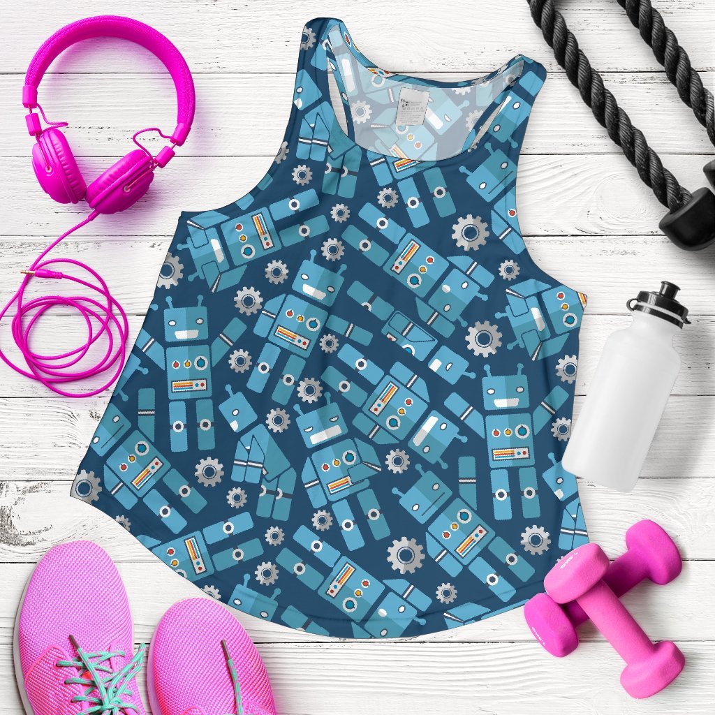 Robot Cyborg Pattern Print Women's Racerback Tank Tops-grizzshop