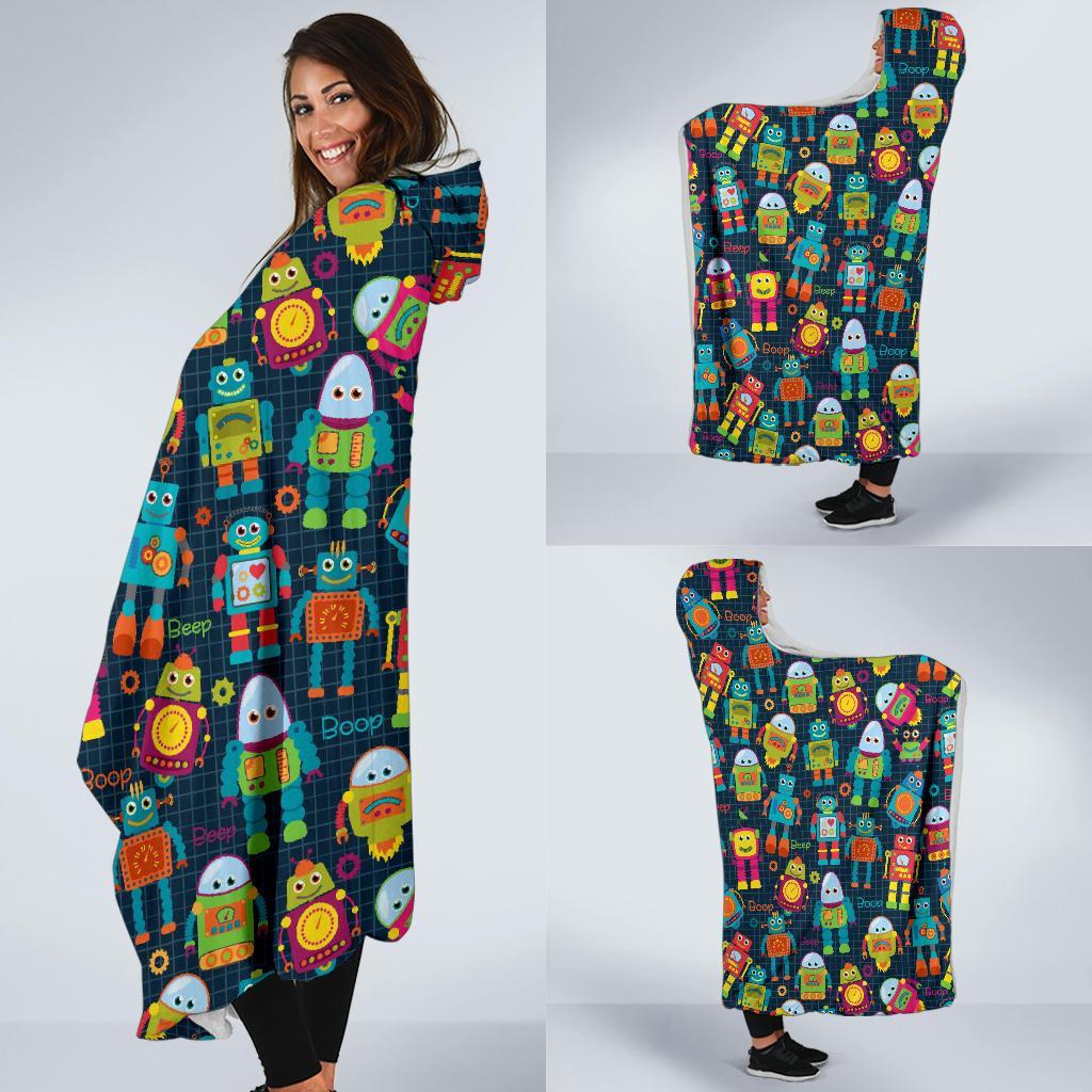 Robot Cyborg Print Pattern Hooded Blanket-grizzshop