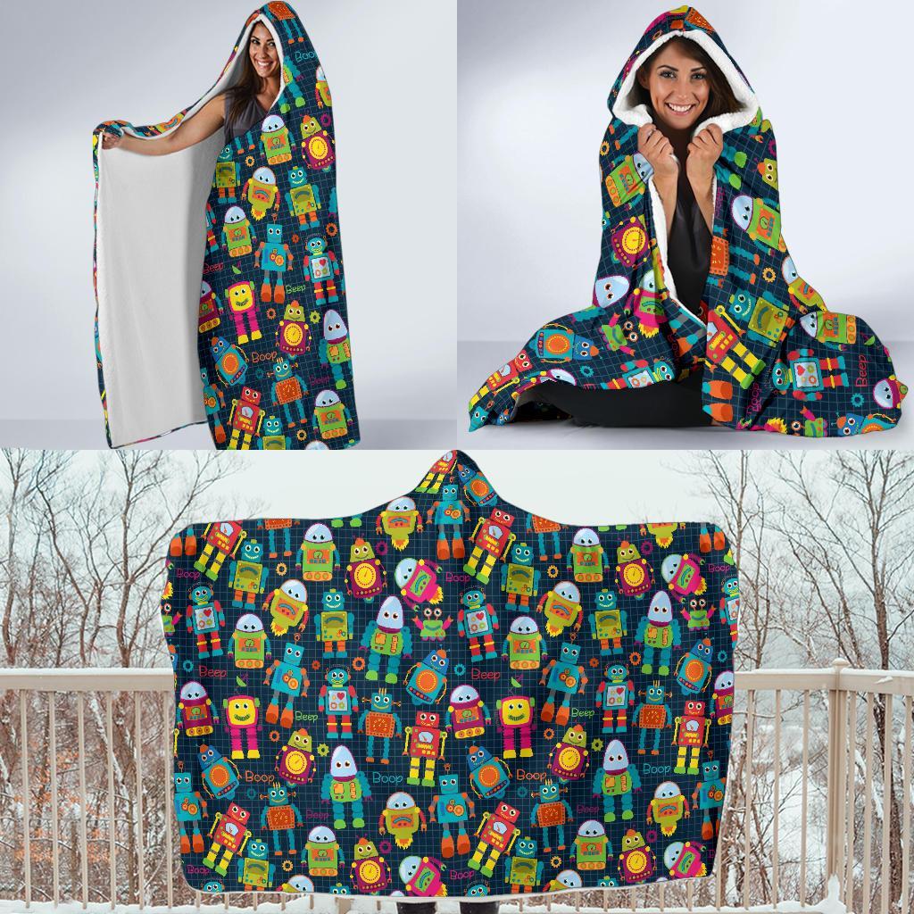 Robot Cyborg Print Pattern Hooded Blanket-grizzshop