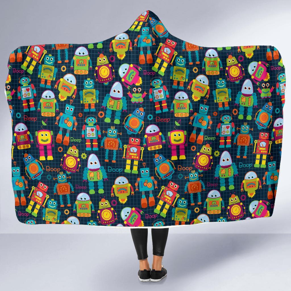 Robot Cyborg Print Pattern Hooded Blanket-grizzshop