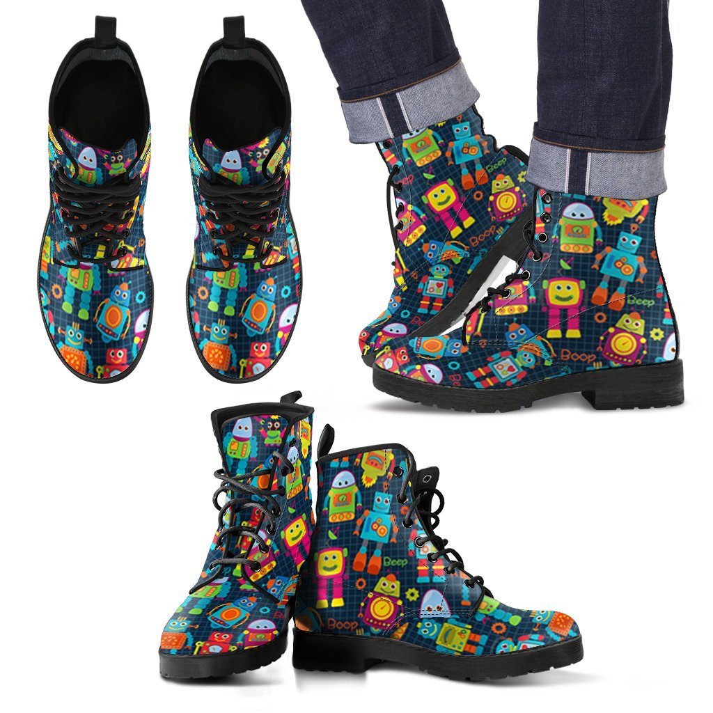 Robot Cyborg Print Pattern Men Women Leather Boots-grizzshop