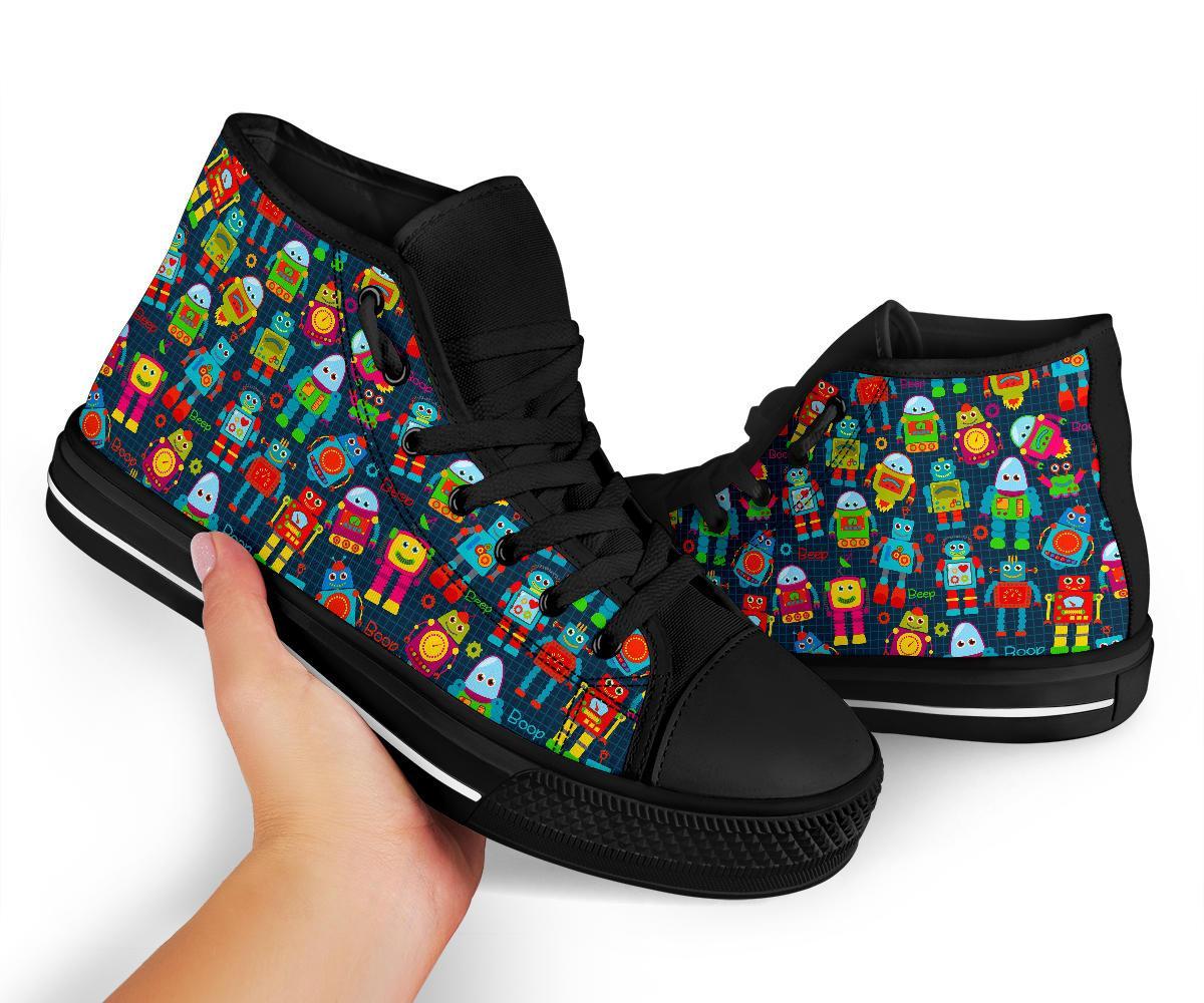 Robot Cyborg Print Pattern Men Women's High Top Shoes-grizzshop