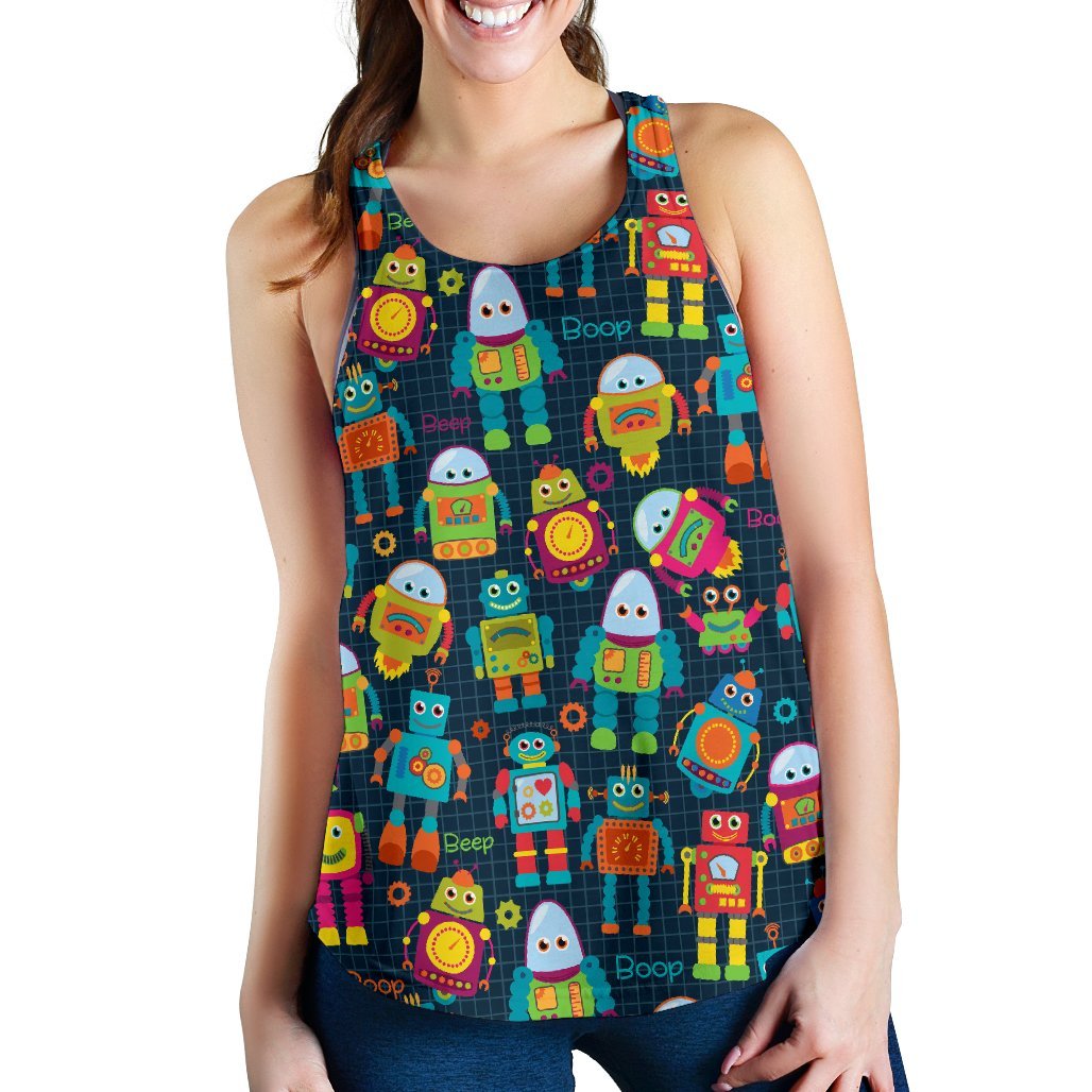 Robot Cyborg Print Pattern Women's Racerback Tank Tops-grizzshop