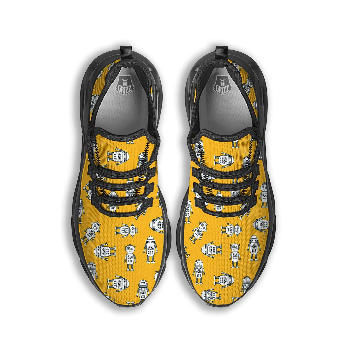 Robot Servant Print Pattern Black Running Shoes-grizzshop