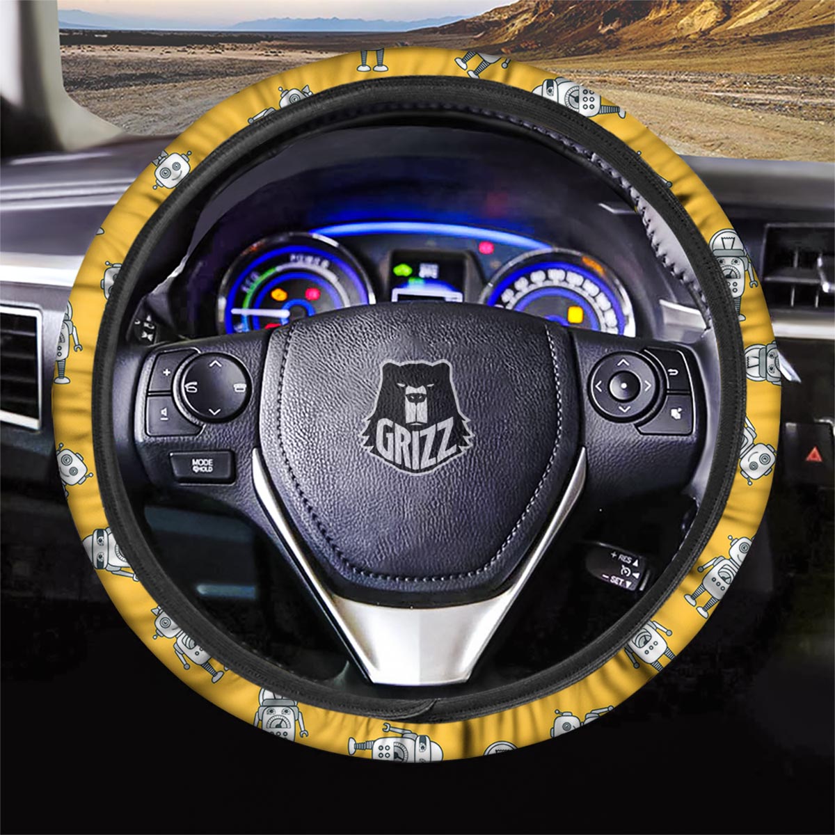 Robot Servant Print Pattern Car Steering Wheel Cover-grizzshop