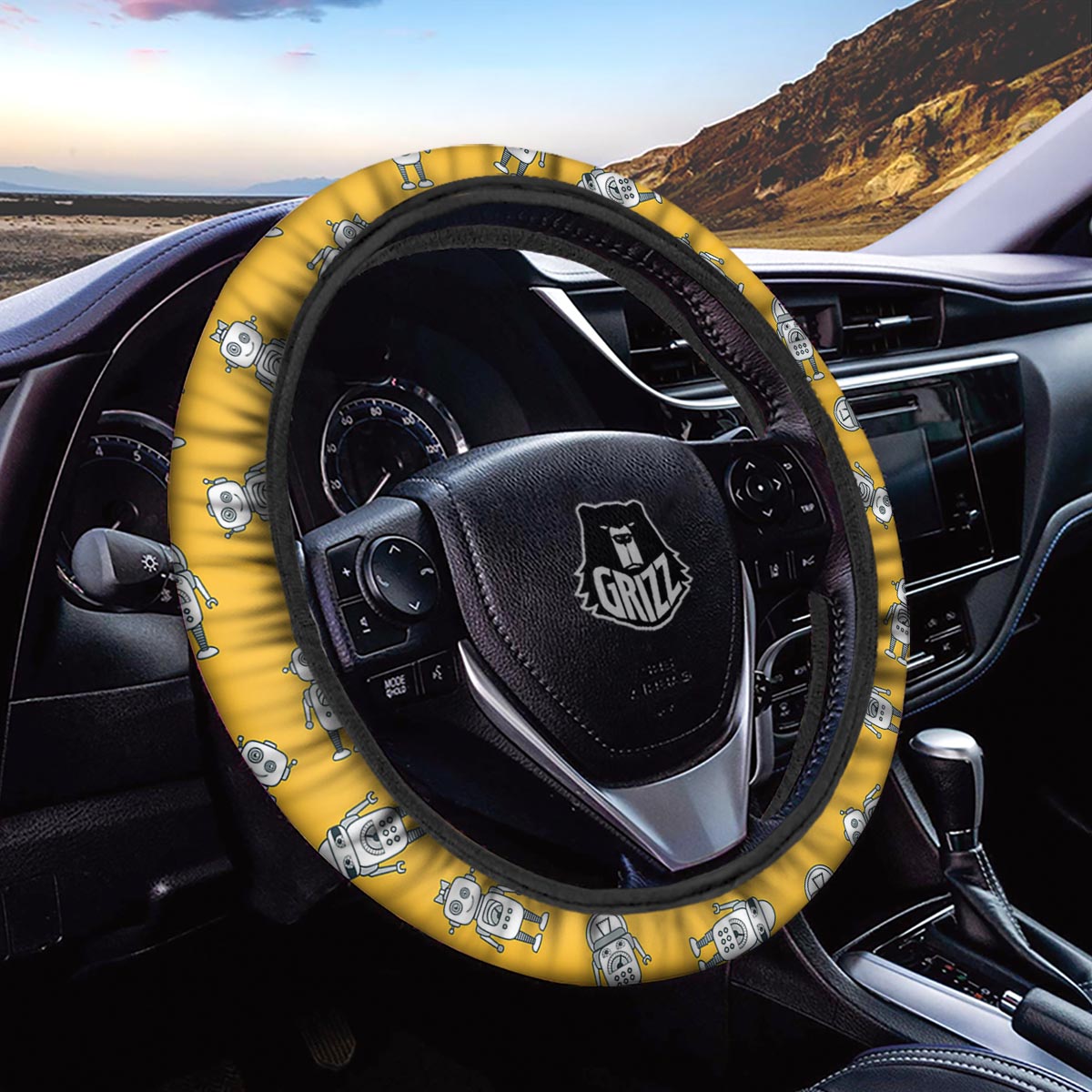 Robot Servant Print Pattern Car Steering Wheel Cover-grizzshop