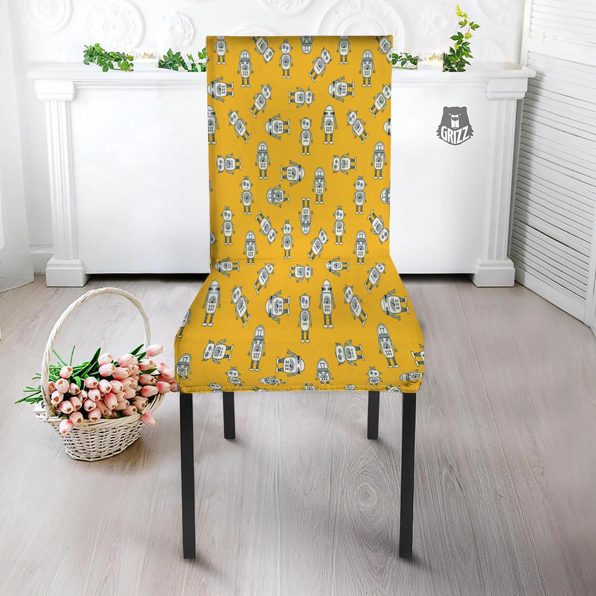 Robot Servant Print Pattern Dining Chair Slipcover-grizzshop