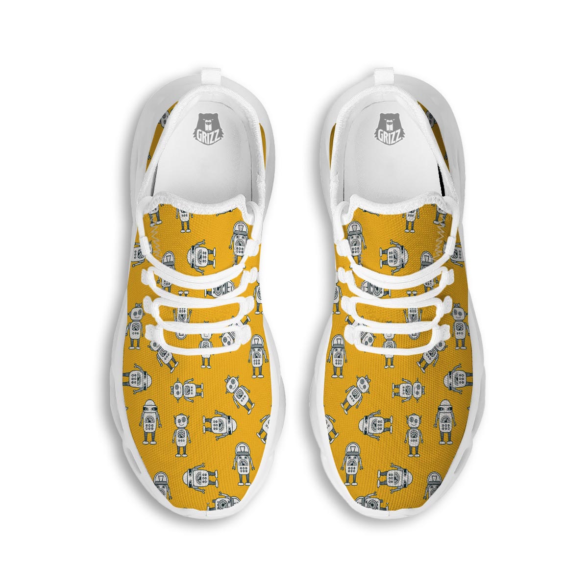 Robot Servant Print Pattern White Running Shoes-grizzshop
