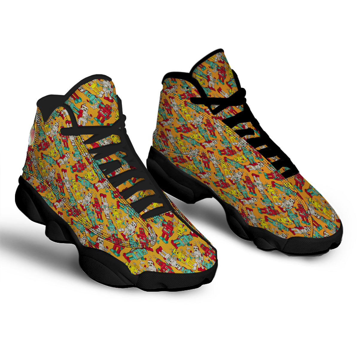 Robot Toy Vintage Print Pattern Black Basketball Shoes-grizzshop