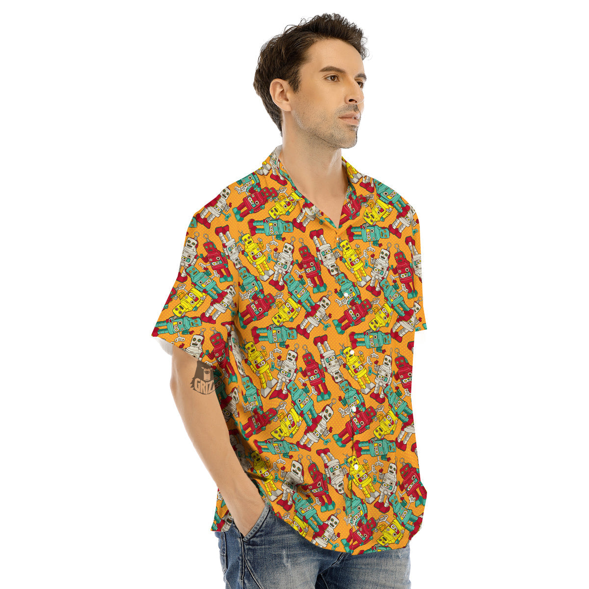 Robot Toy Vintage Print Pattern Men's Hawaiian Shirt-grizzshop