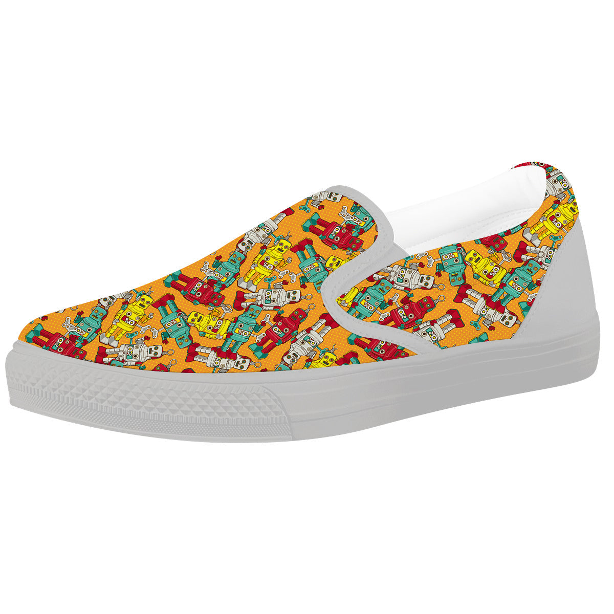 Robot Toy Vintage Print Pattern White Slip On Shoes-grizzshop