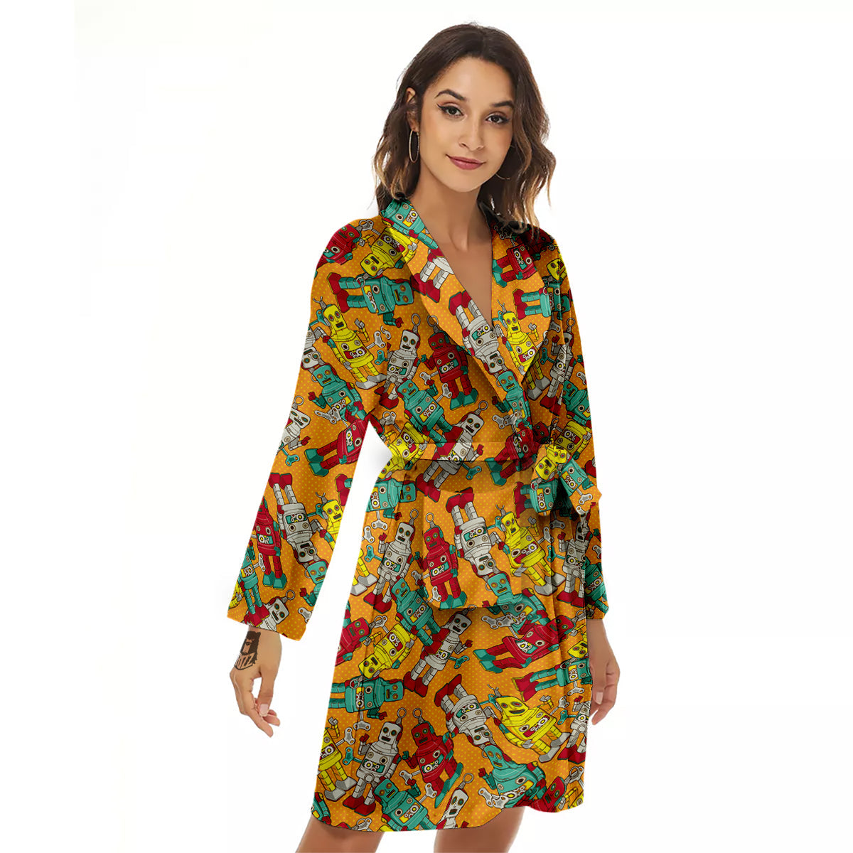 Robot Toy Vintage Print Pattern Women's Robe-grizzshop