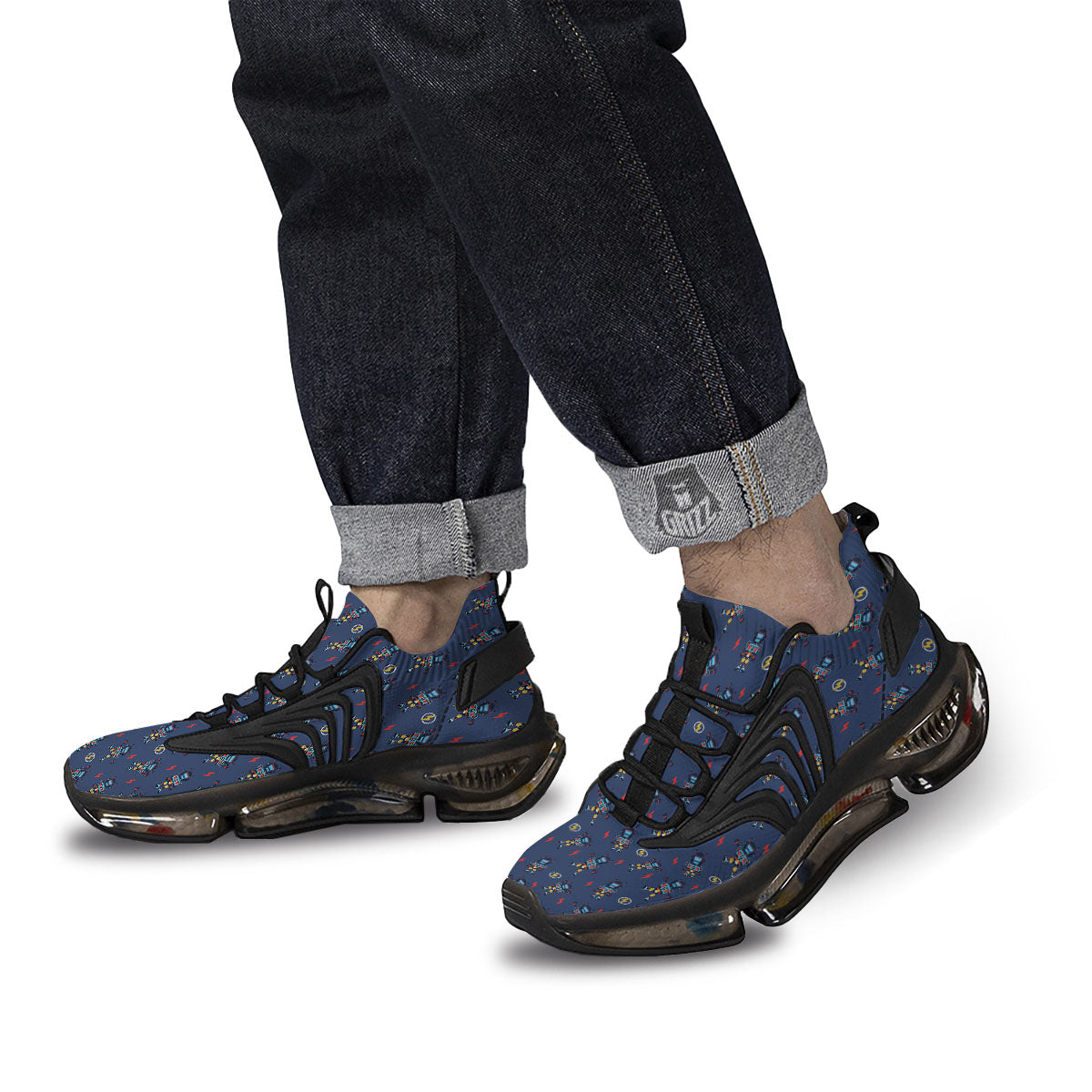 Robot Vintage Print Pattern Black Gym Shoes-grizzshop