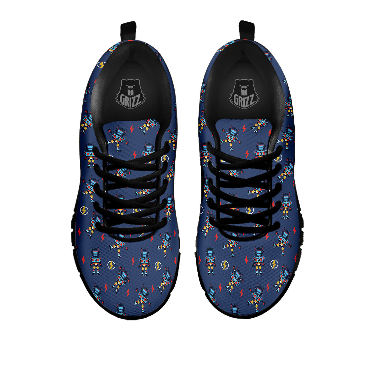 Robot Vintage Print Pattern Black Sneaker-grizzshop
