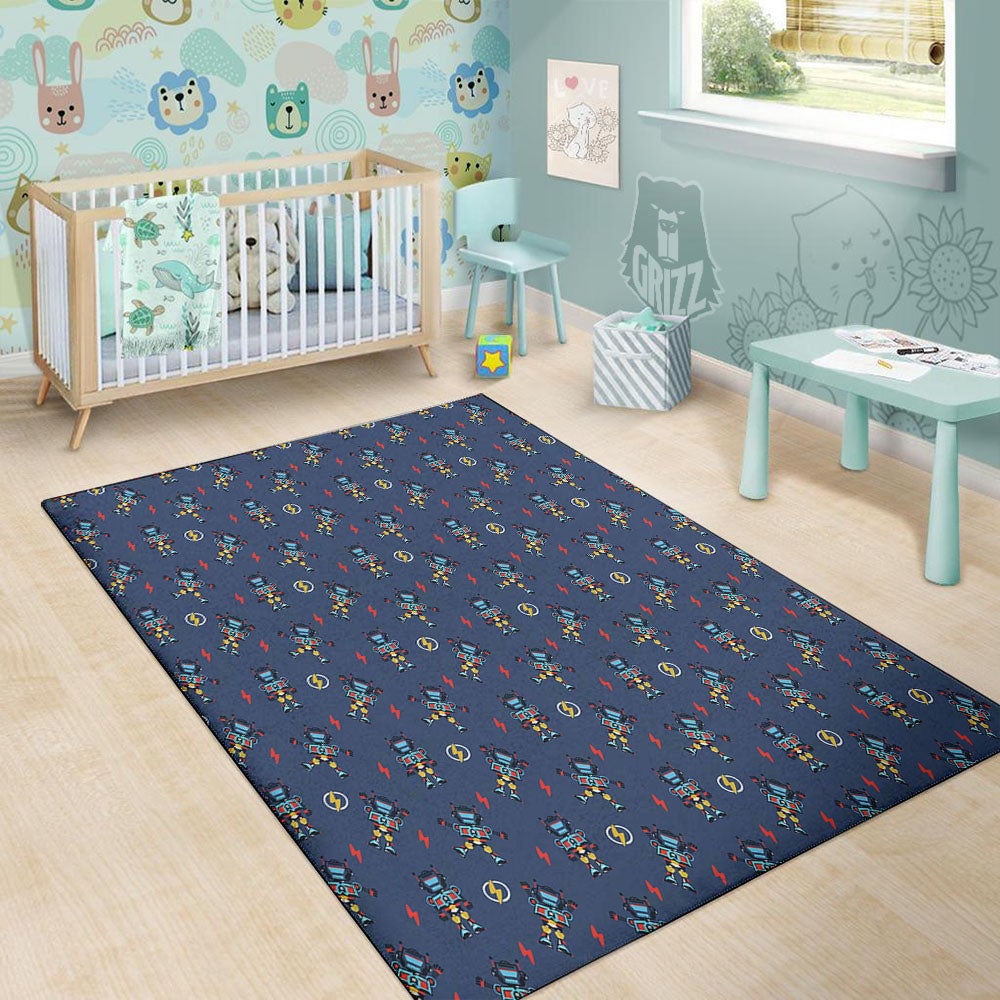 Robot Vintage Print Pattern Floor Mat-grizzshop