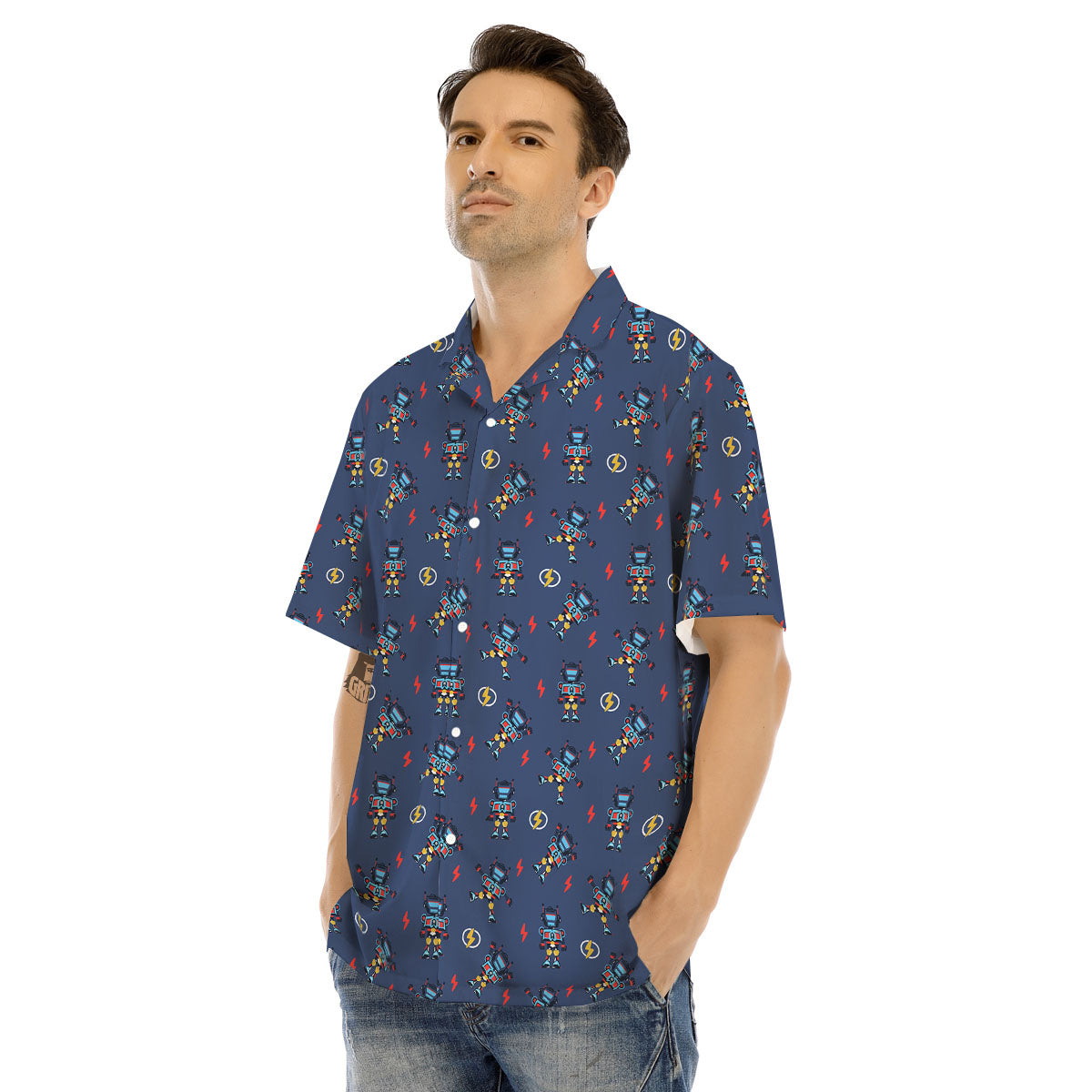 Robot Vintage Print Pattern Men's Hawaiian Shirt-grizzshop