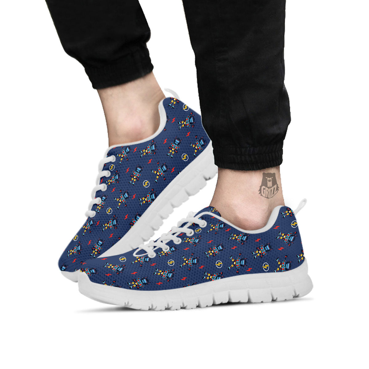 Robot Vintage Print Pattern White Sneaker-grizzshop