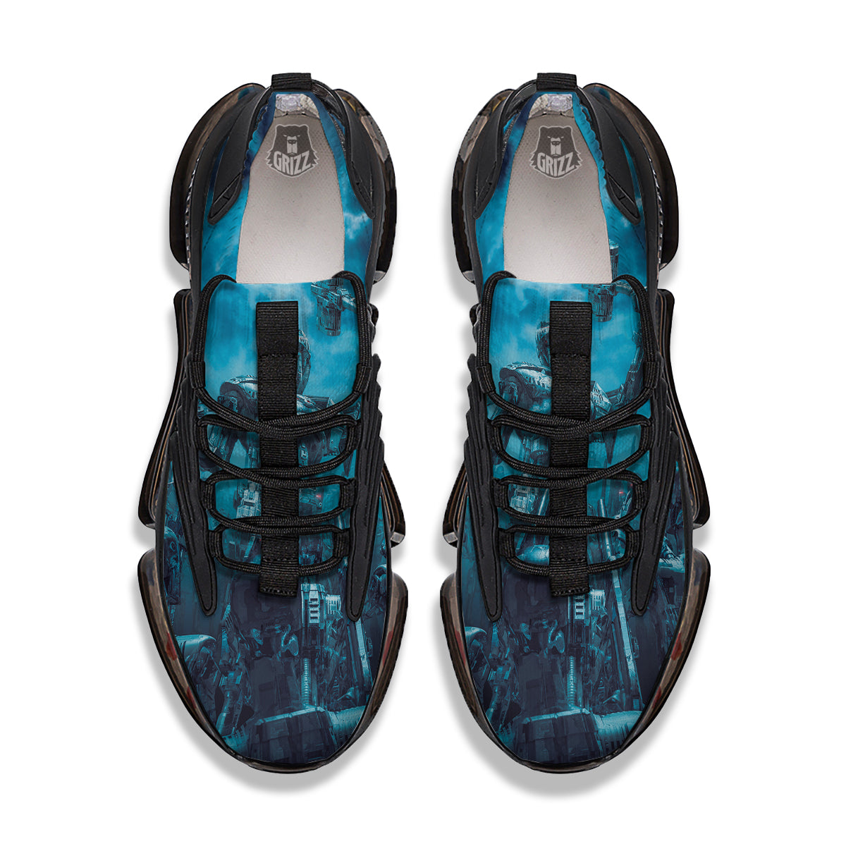 Robot War Print Black Gym Shoes-grizzshop