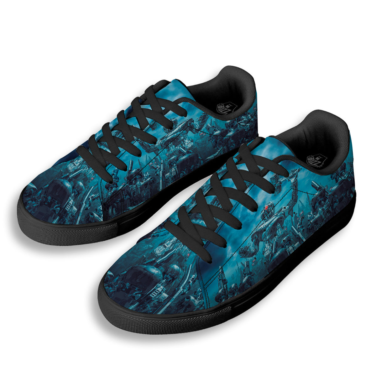 Robot War Print Black Low Top Sneakers-grizzshop