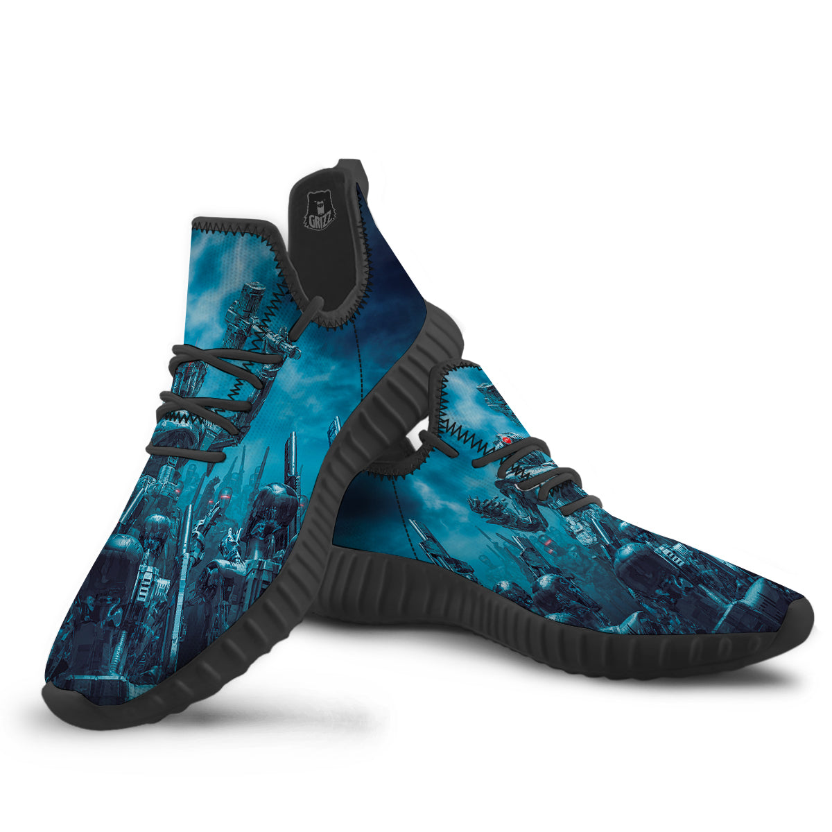 Robot War Print Black Walking Shoes-grizzshop