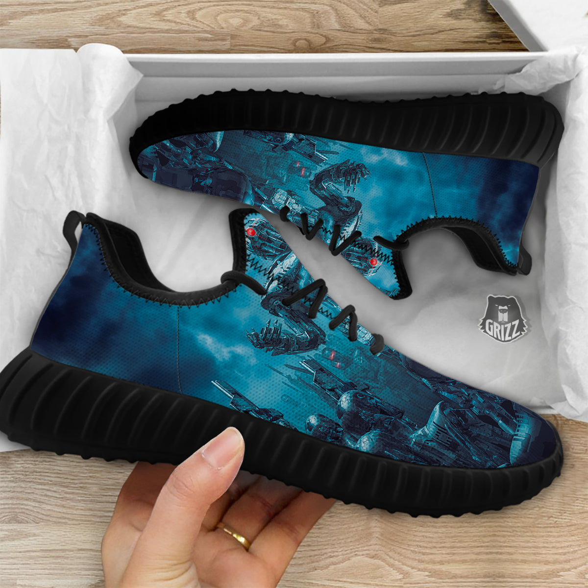Robot War Print Black Walking Shoes-grizzshop