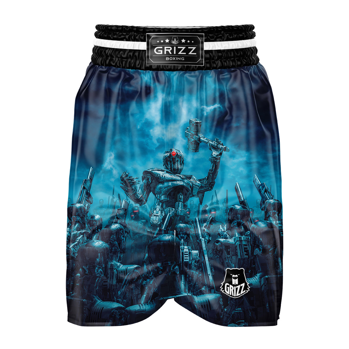 Robot War Print Boxing Shorts-grizzshop