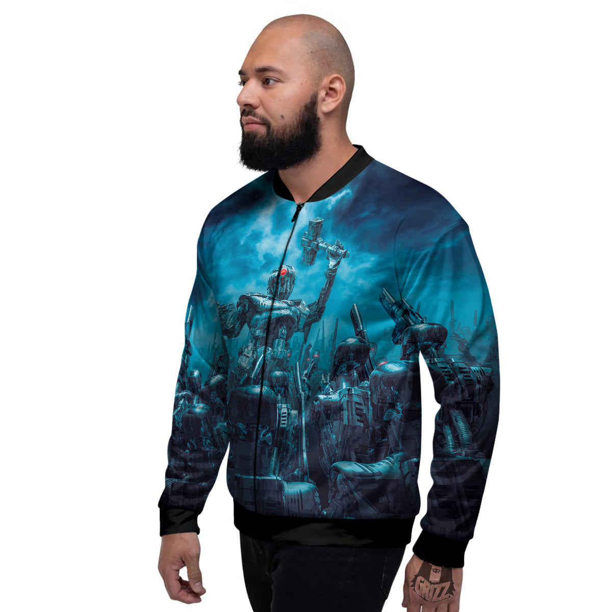 Robot War Print Men's Bomber Jacket-grizzshop