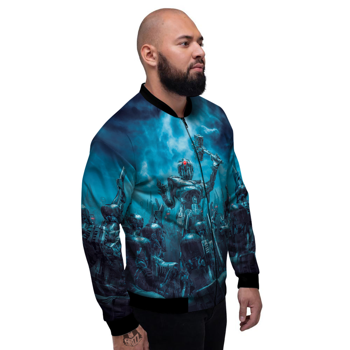 Robot War Print Men's Bomber Jacket-grizzshop