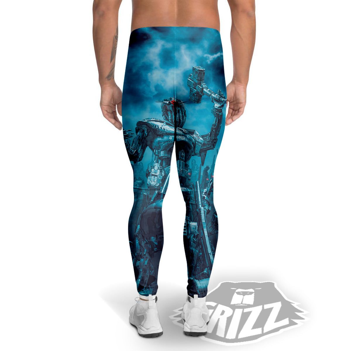 Robot War Print Men's Leggings-grizzshop