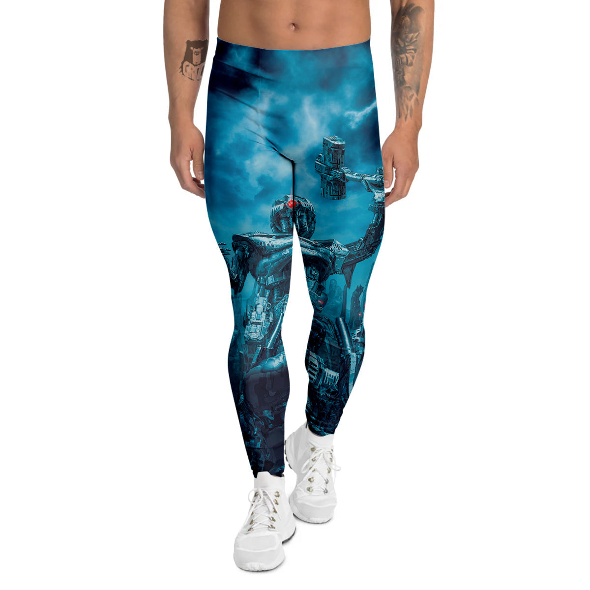 Robot War Print Men's Leggings-grizzshop