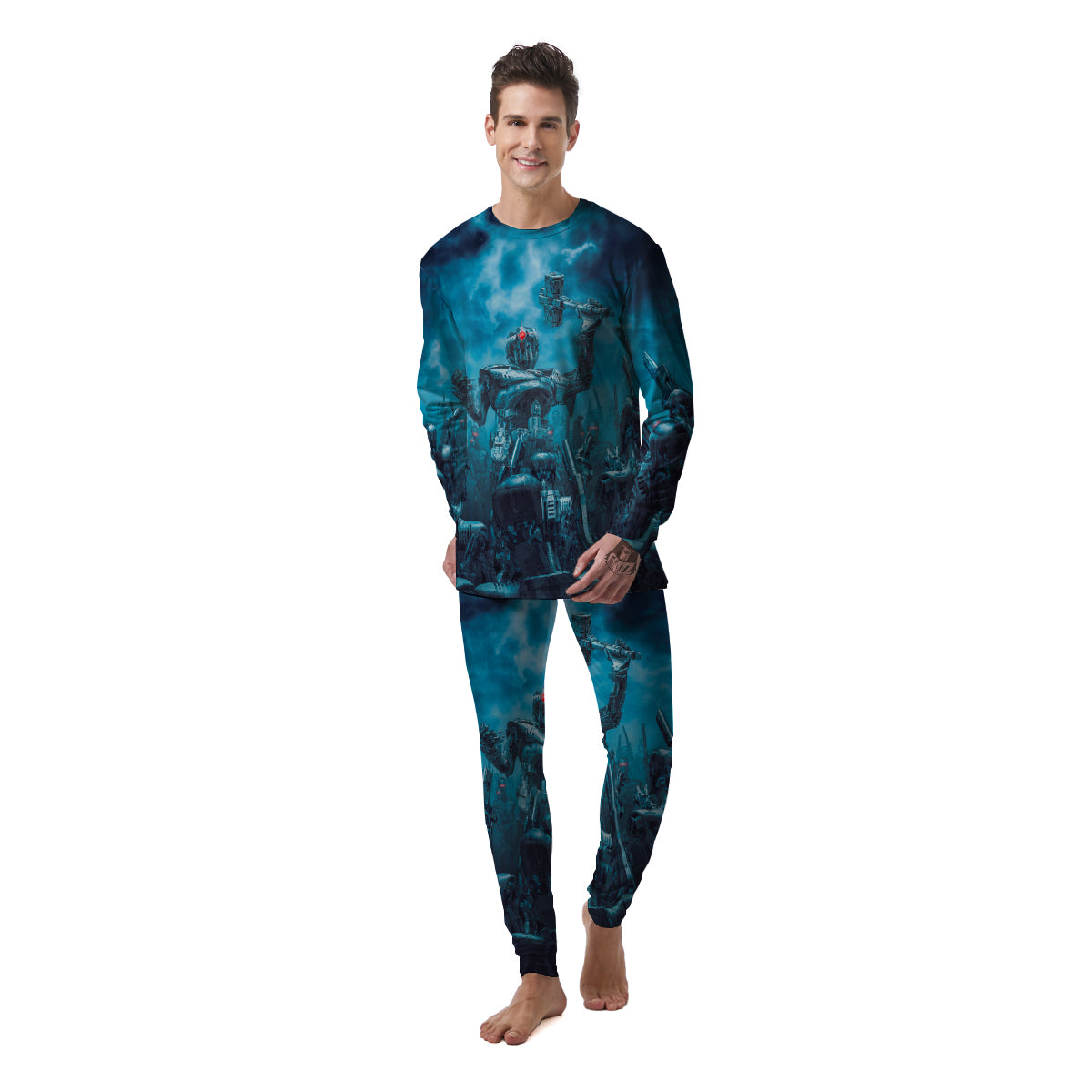 Robot War Print Men's Pajamas-grizzshop