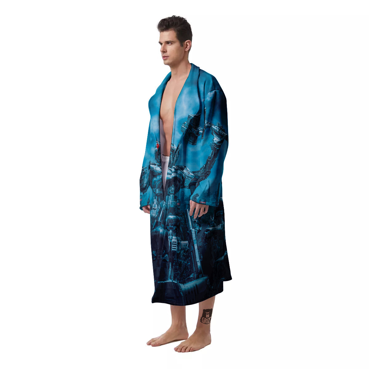Robot War Print Men's Robe-grizzshop