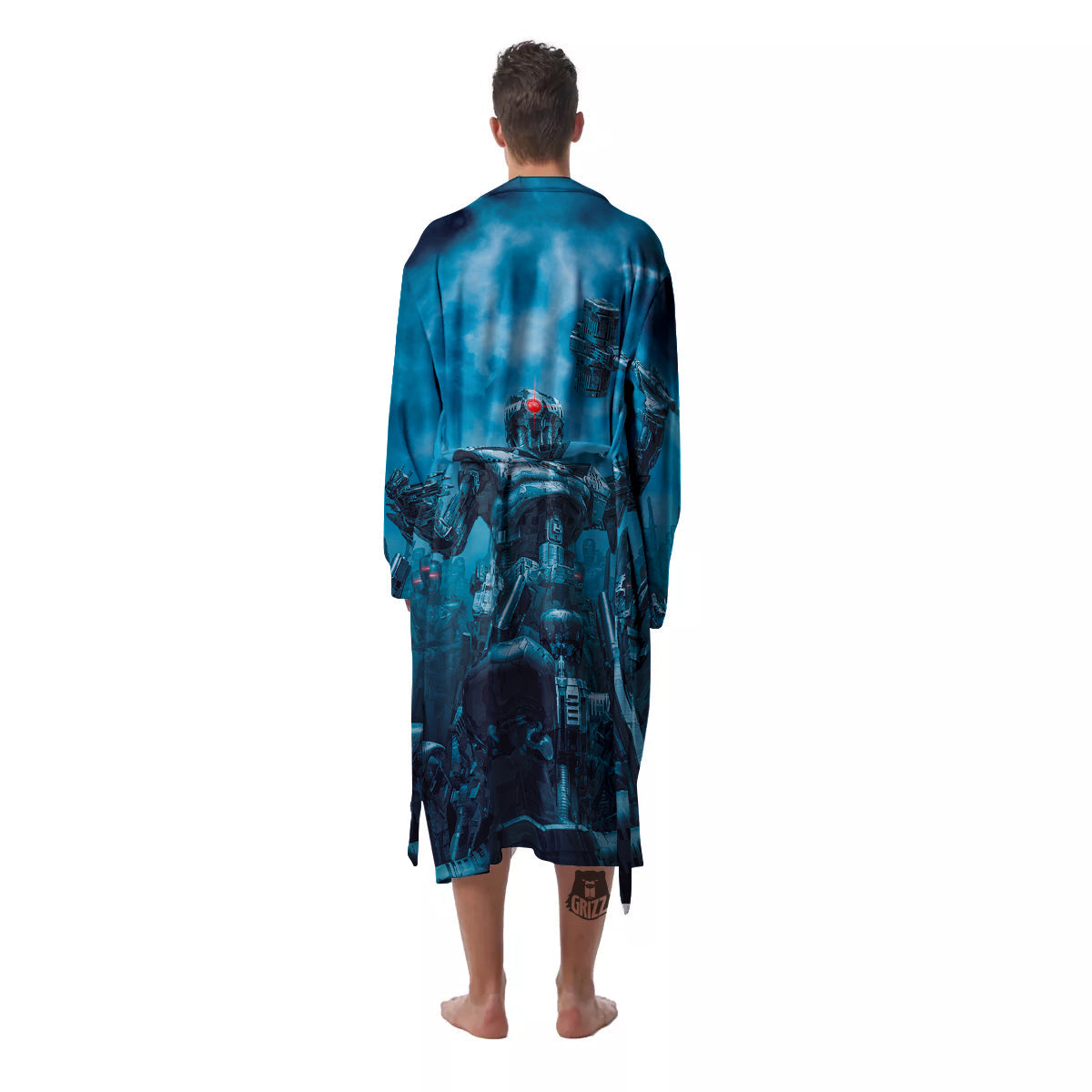Robot War Print Men's Robe-grizzshop