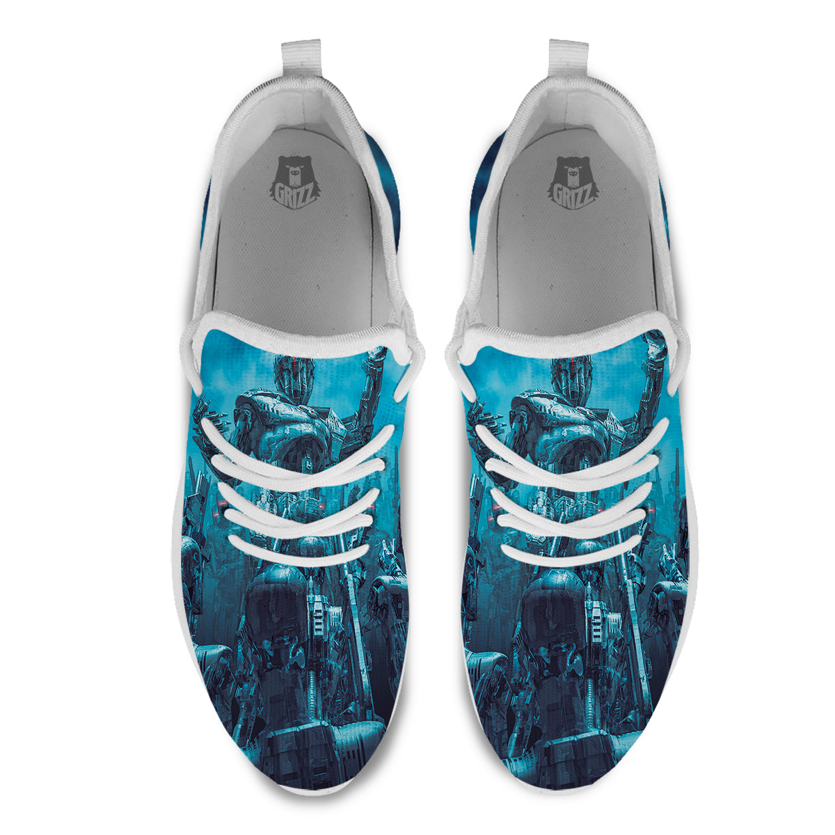 Robot War Print White Athletic Shoes-grizzshop