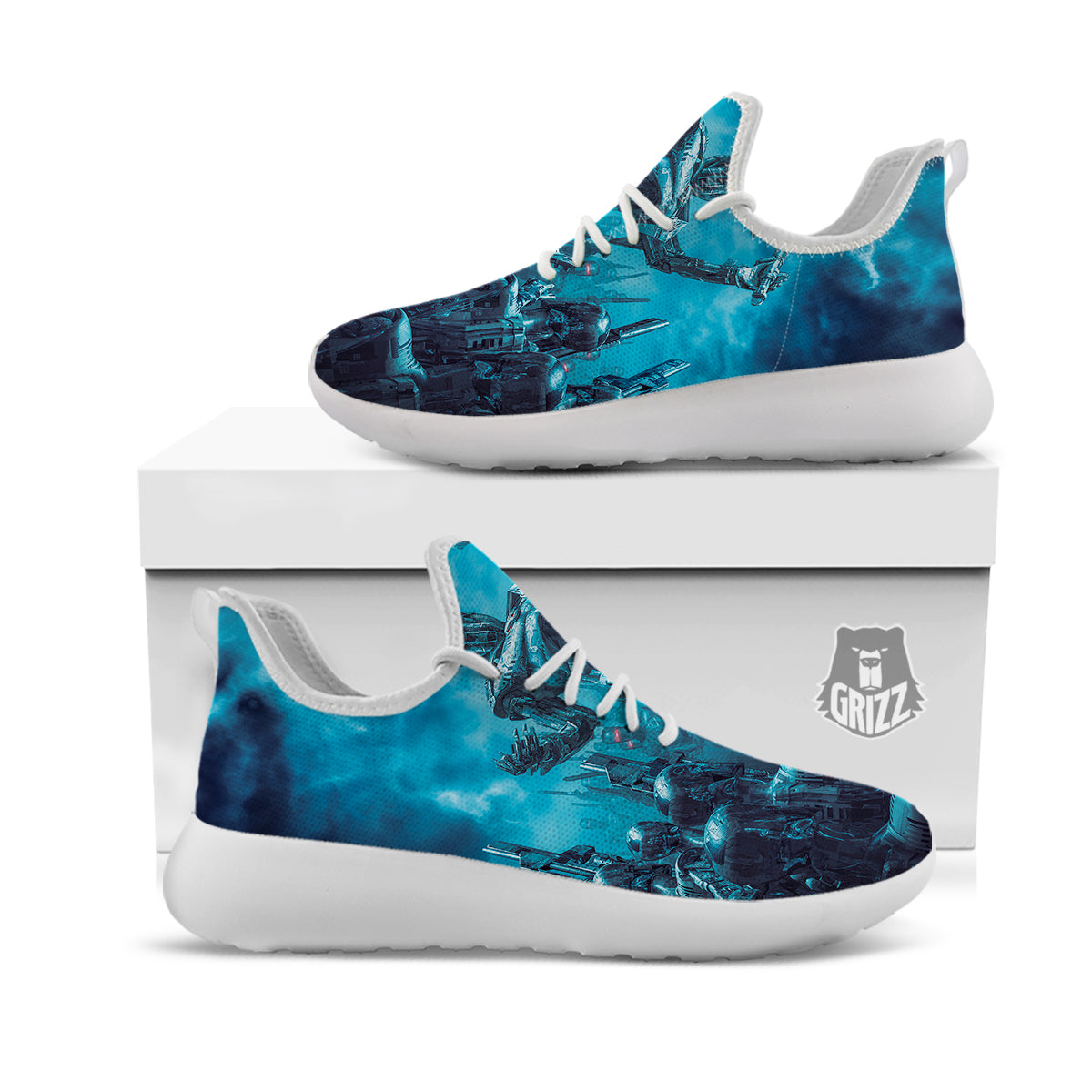 Robot War Print White Athletic Shoes-grizzshop