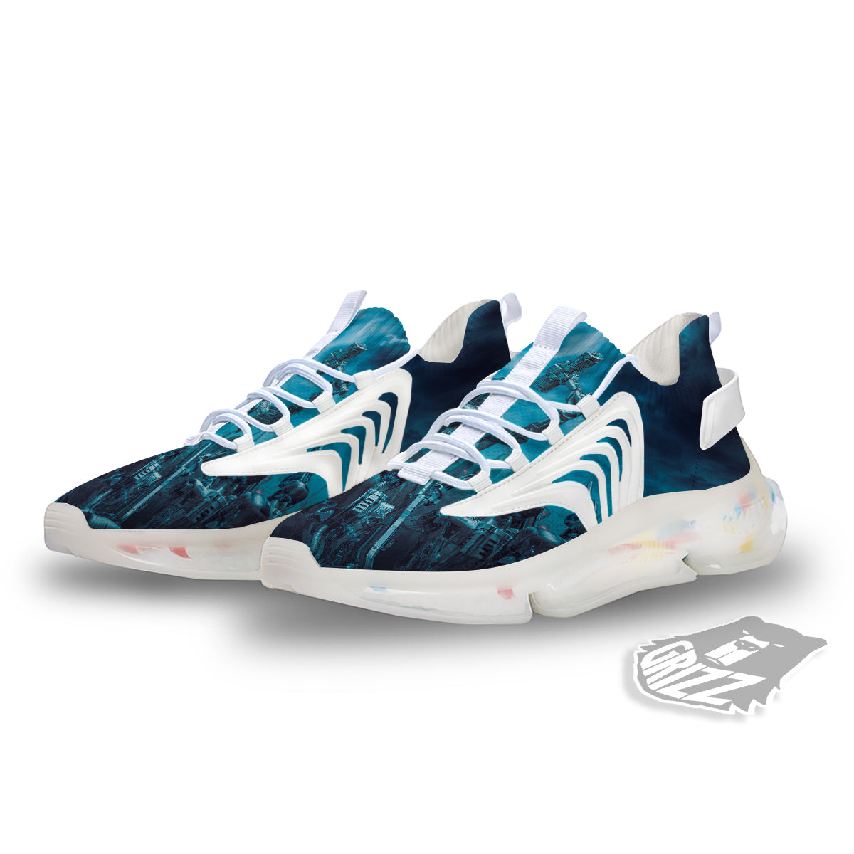 Robot War Print White Gym Shoes-grizzshop
