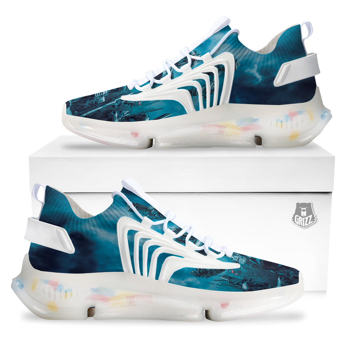 Robot War Print White Gym Shoes-grizzshop