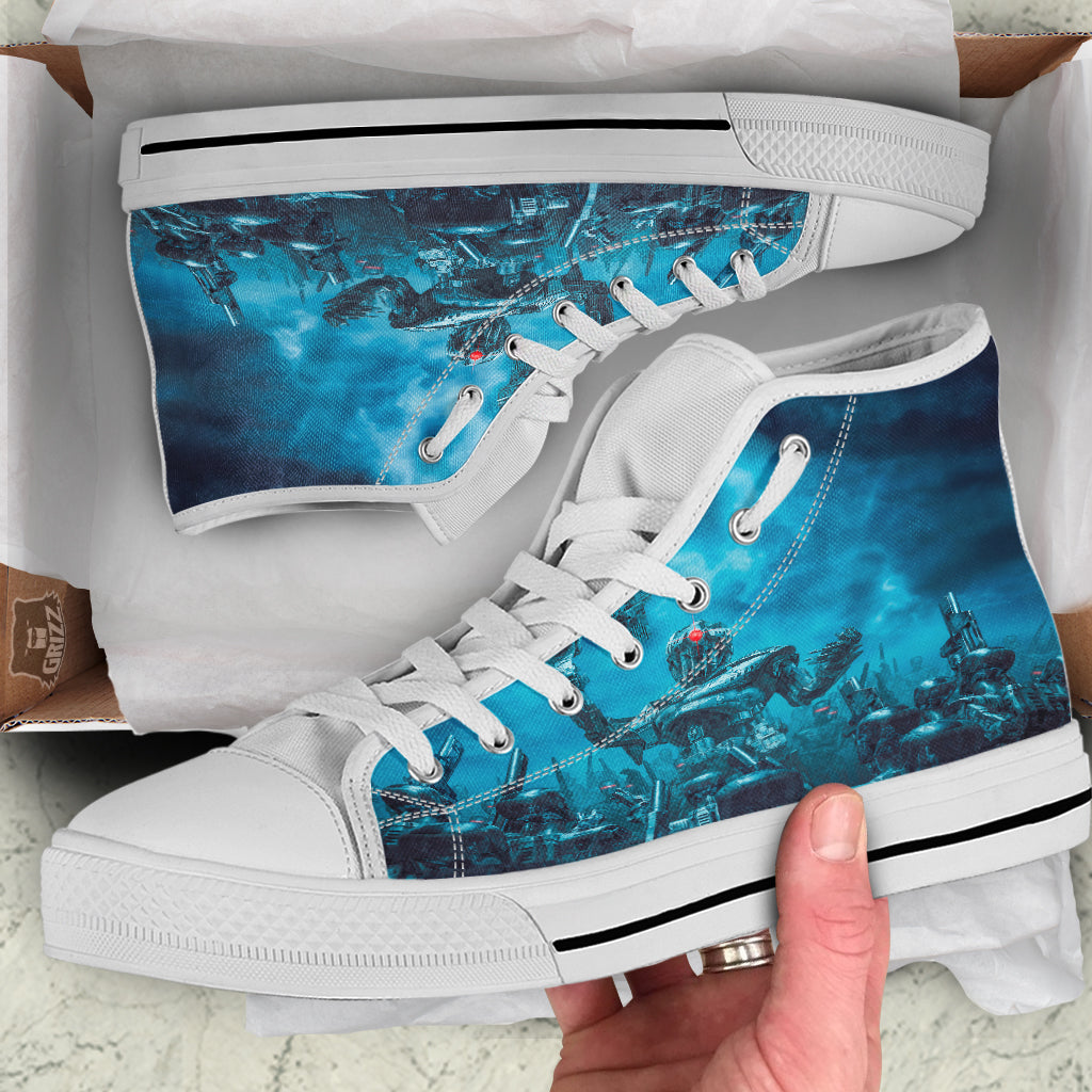 Robot War Print White High Top Shoes-grizzshop