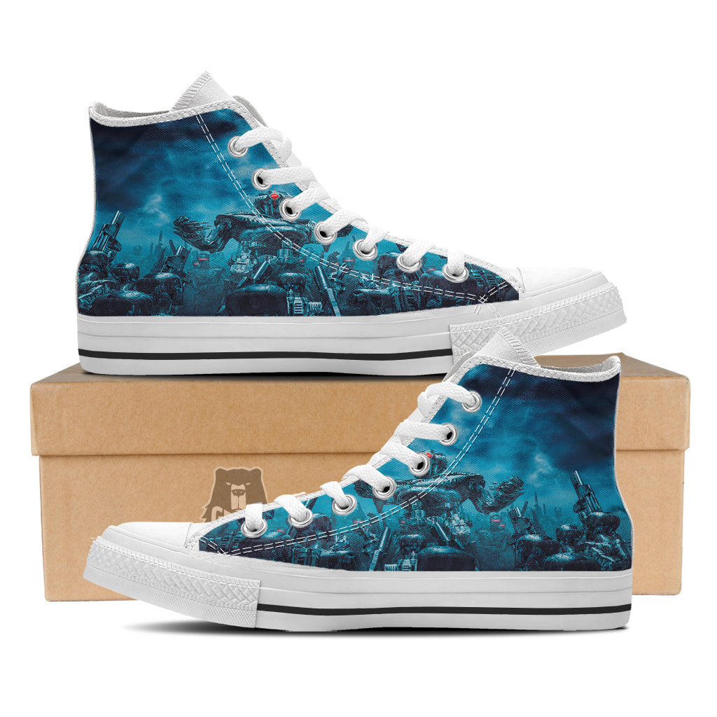 Robot War Print White High Top Shoes-grizzshop