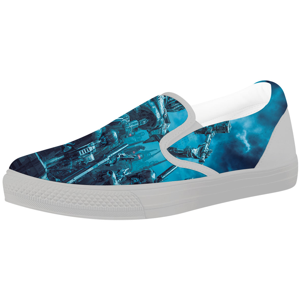 Robot War Print White Slip On Shoes-grizzshop