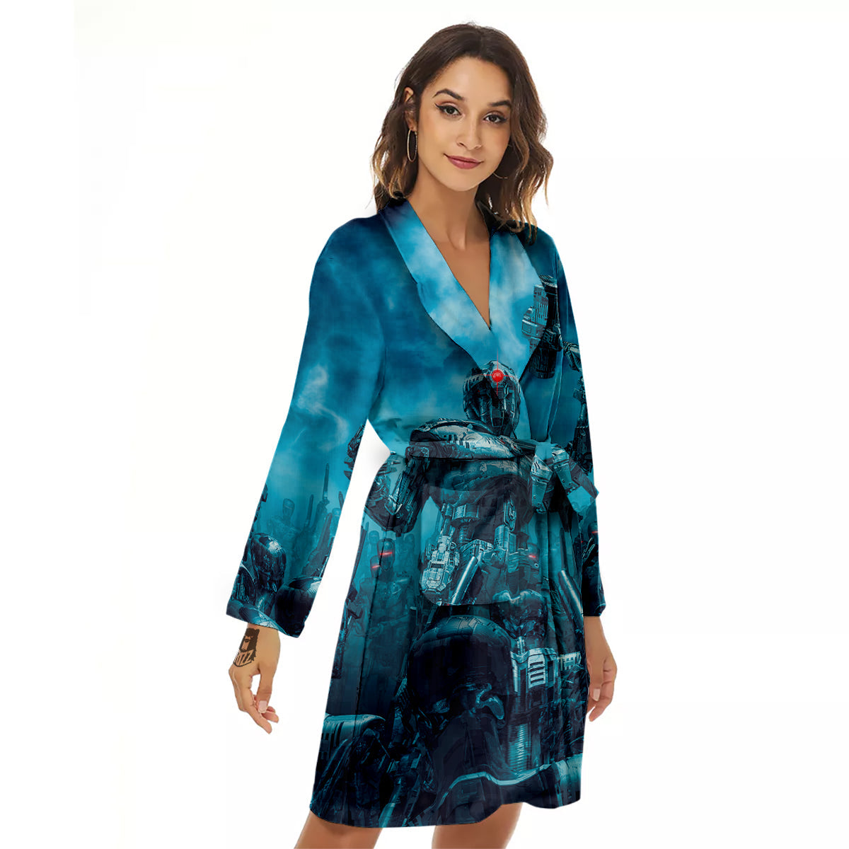 Robot War Print Women's Robe-grizzshop