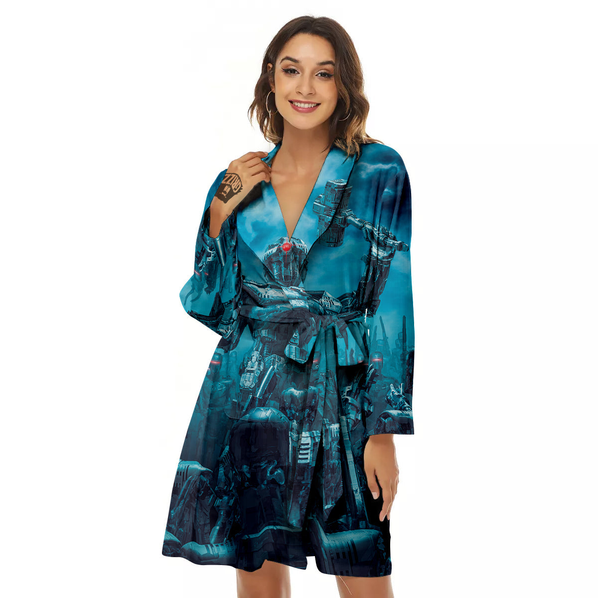 Robot War Print Women's Robe-grizzshop