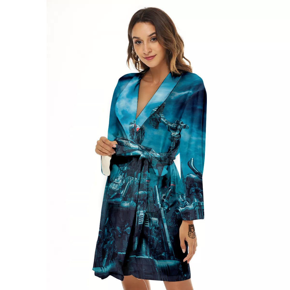 Robot War Print Women's Robe-grizzshop