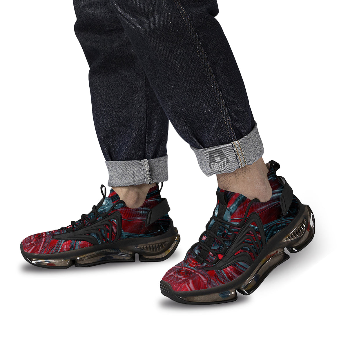 Robotic Skull Print Black Gym Shoes-grizzshop