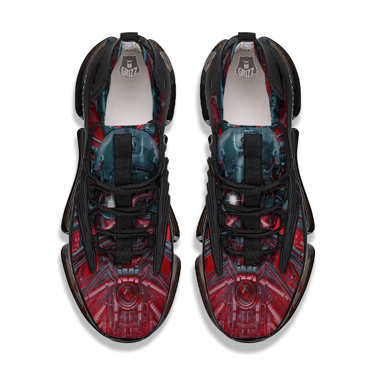 Robotic Skull Print Black Gym Shoes-grizzshop