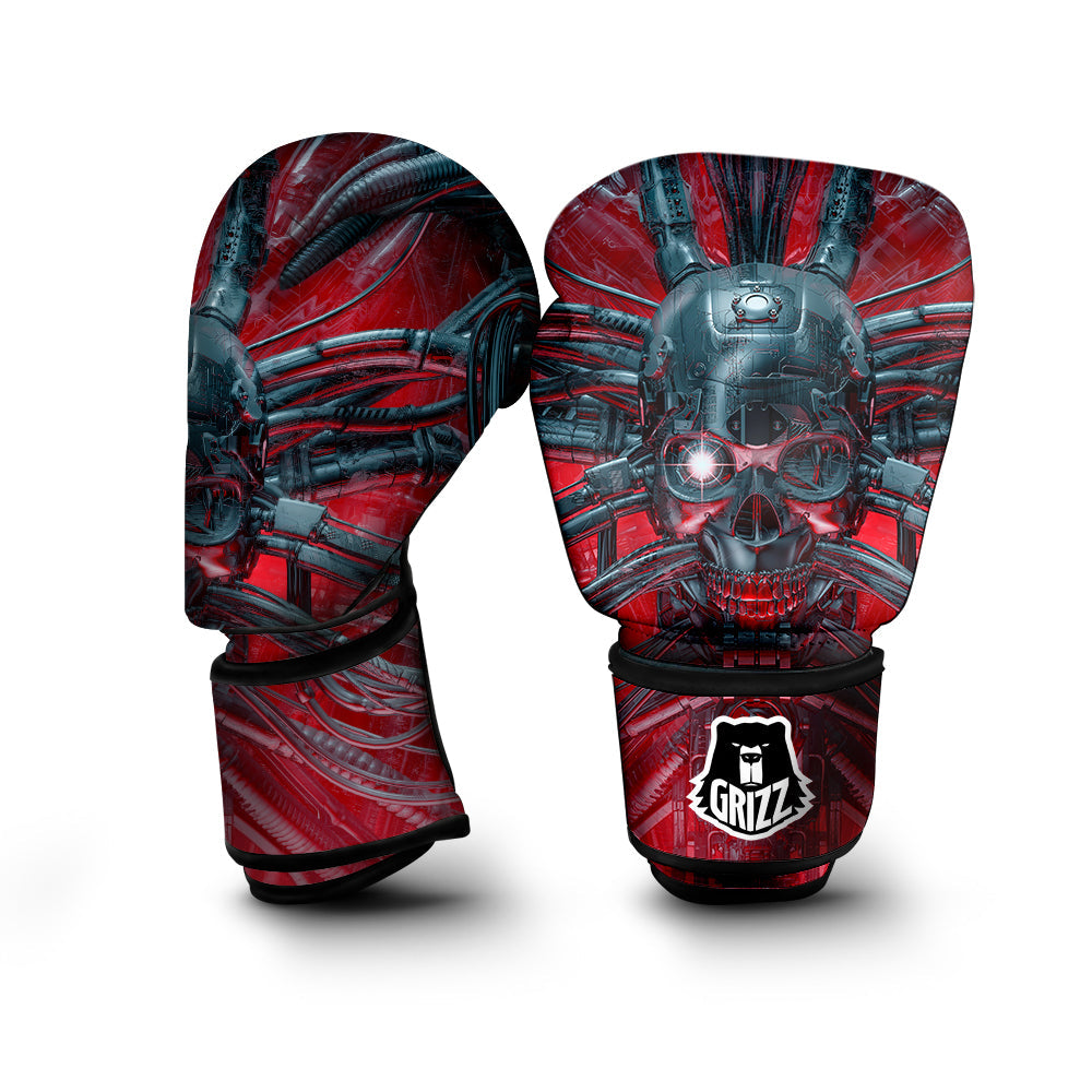 Robotic Skull Print Boxing Gloves-grizzshop