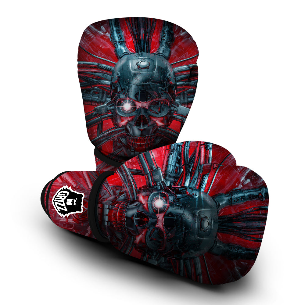 Robotic Skull Print Boxing Gloves-grizzshop
