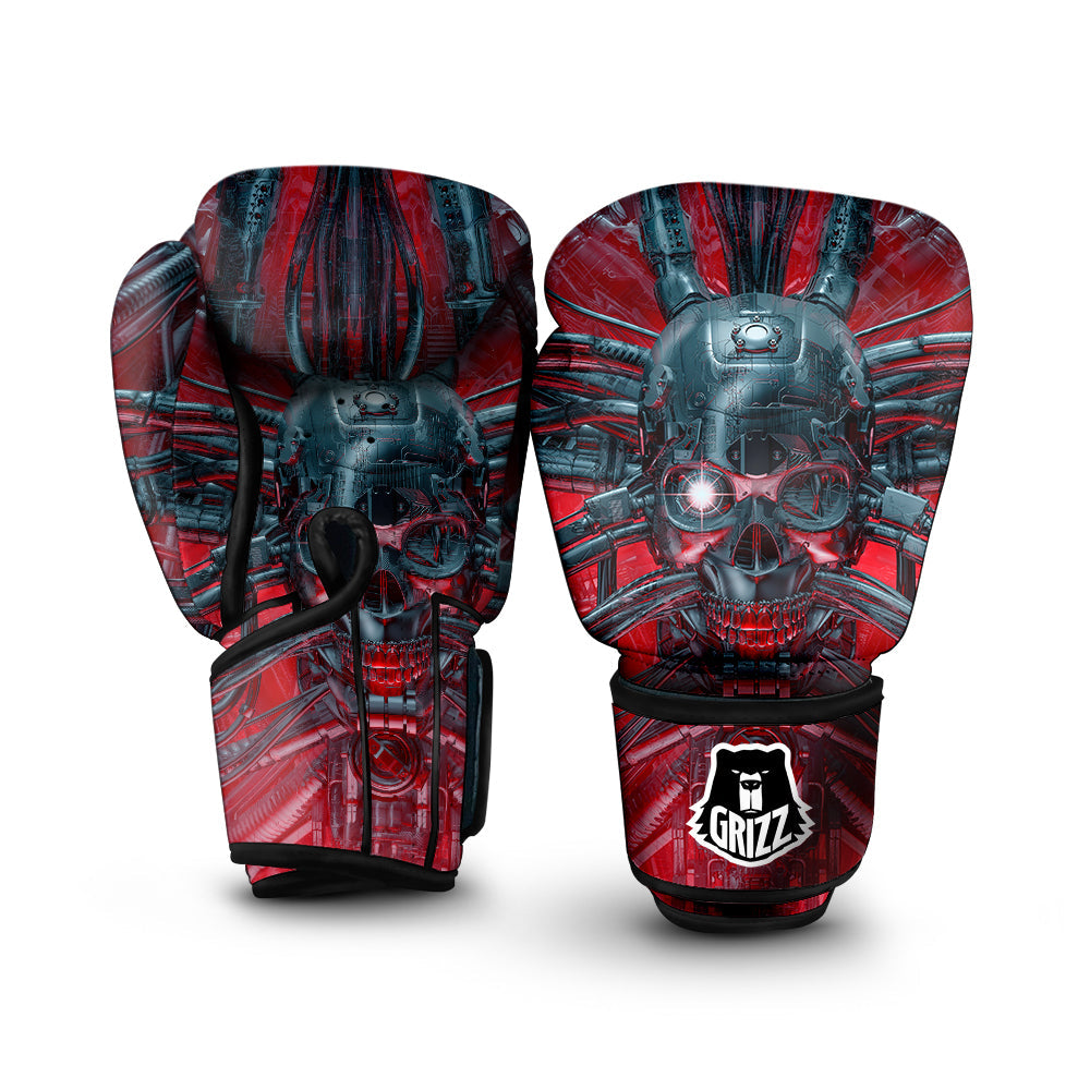 Robotic Skull Print Boxing Gloves-grizzshop